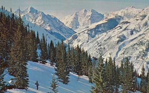 Pyramid Peak & Maroon Bells ASPEN, CO Cloud 9 Restaurant Skiing c1960s Postcard