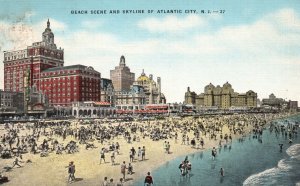 Vintage Postcard Beach Scene And Skyline Beachfront Of Atlantic City New Jersey