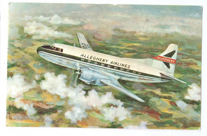 Allegheny Airlines Mid Atlantic 1957 Vintage Aviation Postcard Airplane Aircraft