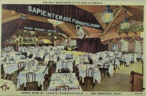 John's Rendezvous, Dining Room, San Francisco, Calif. Vintage Postcard F101 