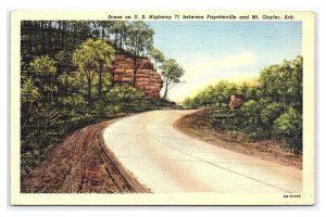 Scene On U. S. Highway 71 Between Fayetteville & Mt. Gayler Ark. Postcard