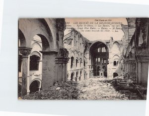 Postcard The ruins towards the choir St. Remys church Great War Ruins France