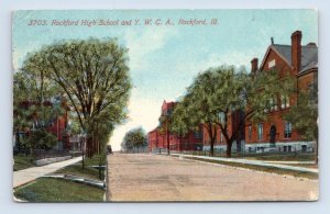 Street View YWCA High School Rockford Illiniois IL 1912 DB Postcard M8