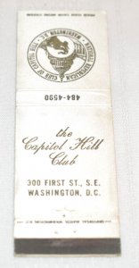 The Capitol Hill Club Washington DC 20 Strike Matchbook Cover