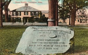 Vintage Postcard Stone Boulder Line of the Minute Men Lexington Massachusetts MA