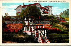 Vtg 1920s Italian Gardens of a Southern  California CA Postcard