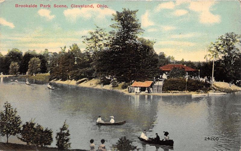 Cleveland Ohio~Brookside Park Scene~People in Boats on Water~1913 Postcard