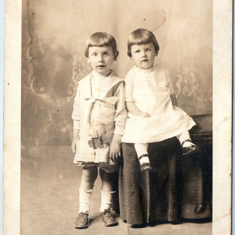 ID'd c1900s Children Portrait RPPC Cute Little Girl Boy Real Photo G&M Seay A184