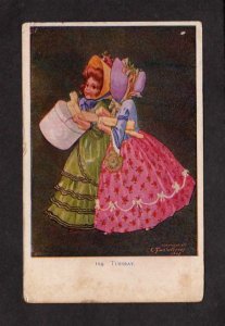 Days of the Week Tuesday Girls Shopping Artist Signed Twelvetrees Postcard 1908