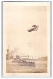 c1910's H.M.S. Centurion Ship Barrage Kite Balloon UK London RPPC Photo Postcard 