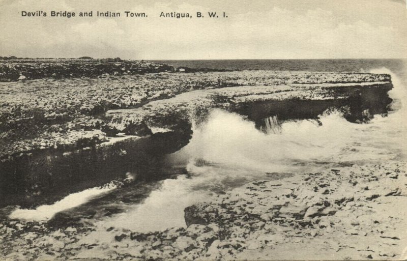 antigua, B.W.I., Devil's Bridge and Indian Town (1910s) Postcard