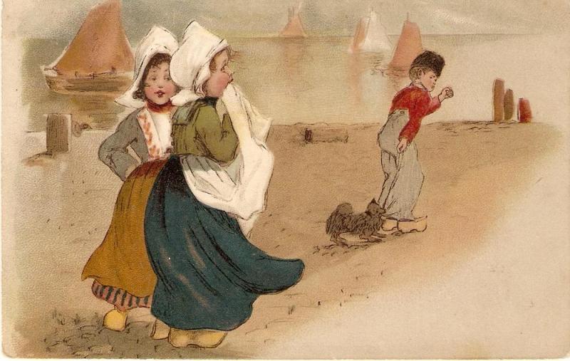 \Dutch children and dog\ Nice antique French Postcard