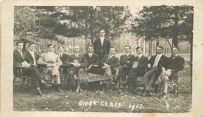 C-1910 Wartburg College Waverly Iowa RPPC real photo Greek Class 12550