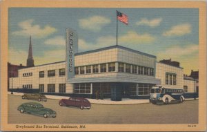 Postcard Greyhound Bus Terminal Baltimore MD Maryland