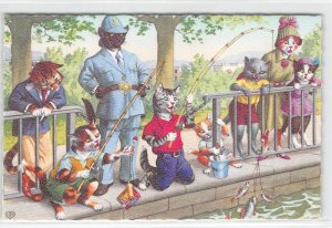 Cats Fishing Mainzer Belgium #4925 Vintage Fantasy Anthropomorphic Postcard