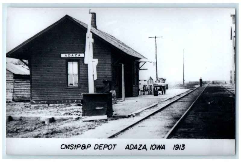 c1960's CMSTP&P Adaza Iowa IA Railroad Train Depot Station RPPC Photo Postcard