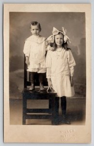 RPPC California Cooper Family Girl Large Hair Bows Clouds Backdrop Postcard E29