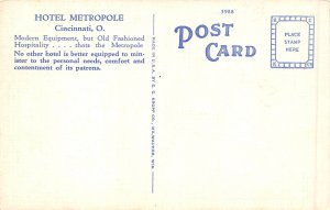 Cincinnati Ohio 1940s Postcard Hotel Metropole