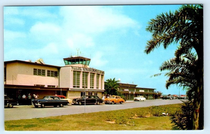 TAMPA, Florida FL ~ TAMPA INTERNATIONAL AIRPORT ca 1950s Cars Taxi Cab  Postcard