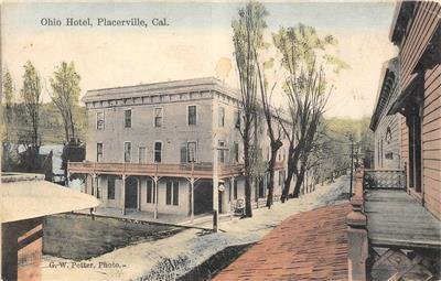 Placerville, CA OHIO HOTEL El Dorado County 1908 Hand-Colored Vintage Postcard