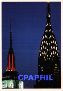 Postcard Modern New York Two of the world's Most Beautiful Skyscrapers at
nig...