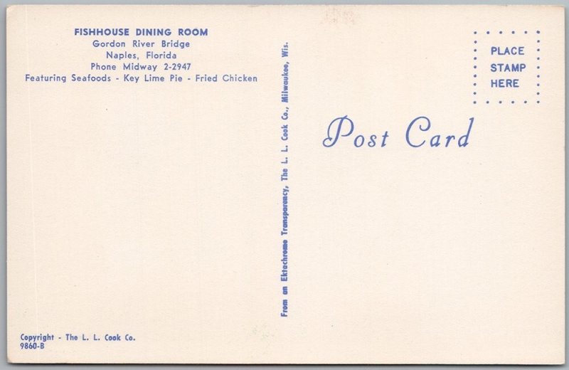 Naples FL Fishhouse Dining Room Gordon River Bridge Chrome Postcard H82