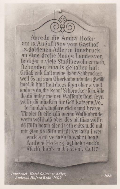 Andreas Hofers Hotel Goldener 1558 Gravestone Innsbruck Austria RPC Postcard