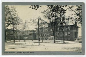 High School Three Rivers Michigan 1940 postcard