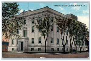 Grand Forks North Dakota Postcard Masonic Temple Building Exterior Roadside 1917