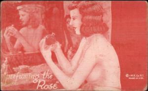 Nude Sexy Showgirl Pin-Up Exhibit Mutoscope Card RED TINT PERFUMING THE ROSE