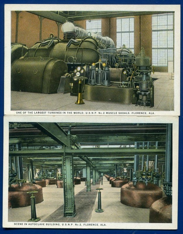 2 Florence Alabama al Muscle Shoals turbines Autoclave building postcards