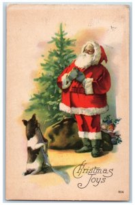 1921 Christmas Joys Santa Claus Sack Of Toys Dog Posted Antique Postcard 