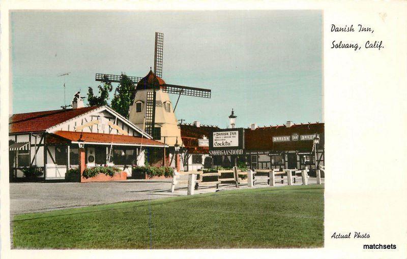 1950s SOLVANG California Danish Inn hand Tinted RPPC Real photo Windmill 5518