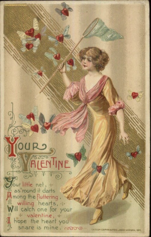 Valentine - Beautiful Woman Catching Heart Butterflies Winsch Schmucker PC