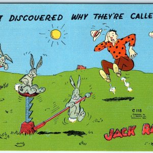 c1940s Anthropomorphic Jack Rabbits Car Jacking Up Kropp Comic Postcard Cute A82