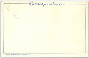 c1940s Cincinnati OH Lincoln Statue in Lytle Park Rare Linen PC Kraemer Art A286