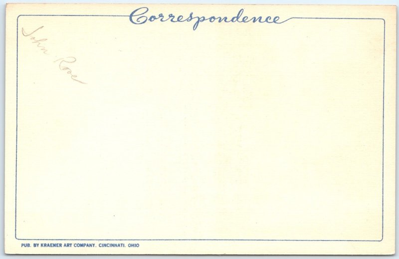 c1940s Cincinnati OH Lincoln Statue in Lytle Park Rare Linen PC Kraemer Art A286