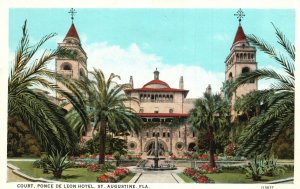 Vintage Postcard Main Entrance Court Ponce De Leon Hotel St. Augustine Florida