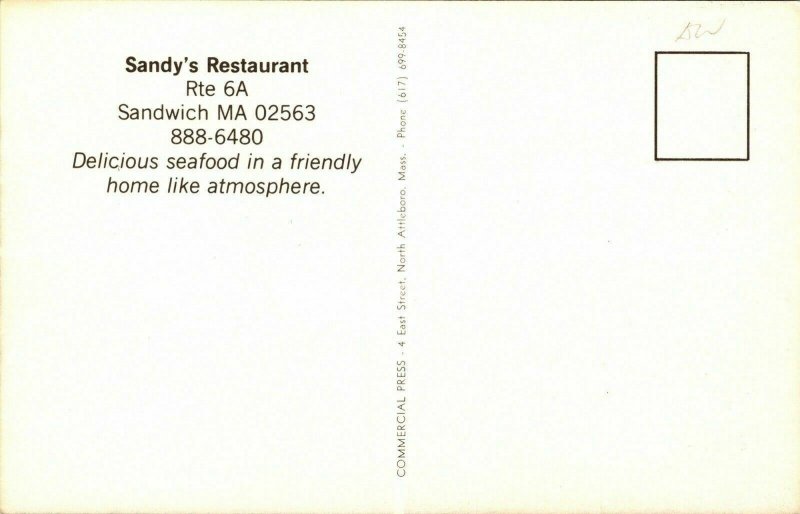 Sandys Restaurant Multi View Sandwich MA Dining Sign VTG Postcard UNP Unused 