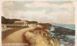 BRILINGTON YORKSHIRE UK SEWERBY CLIFFS AND CAFE PHOTO POSTCARD POSTMARK 1928