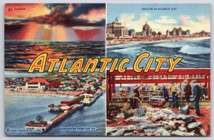 Sunrise Skyline Auditorium Deep Sea Net Haul Atlantic City New Jersey Postcard