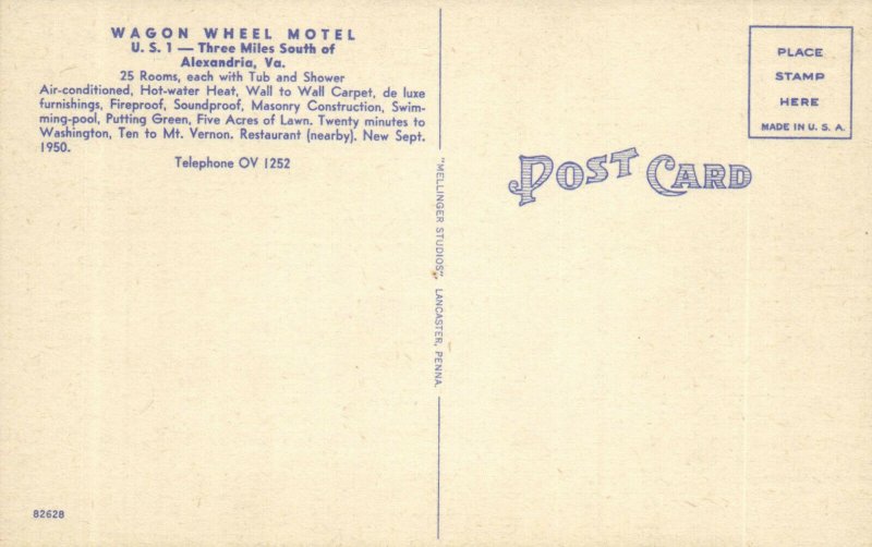 PC CPA US, VA, ALEXANDRIA, WAGON WHEEL MOTEL, Vintage Postcard (b17106)