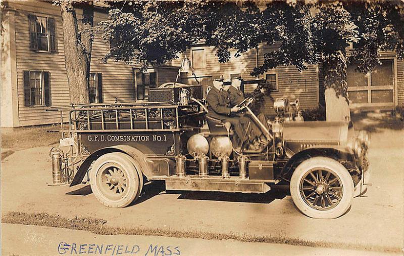 Greenfield MA Fire Truck Combination #1 RPPC Postcard