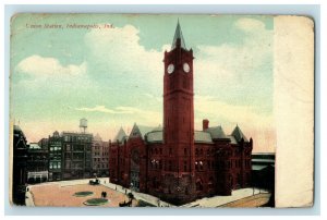 1914 Outside View of Union Station, Indianapolis Indiana IN Antique Postcard 