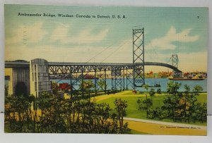 Ambassador Bridge Windsor Canada Detroit Michigan Vintage Postcard