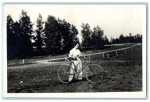 c1910's Woman With Bicycle Scene Field RPPC Photo Unposted Antique Postcard