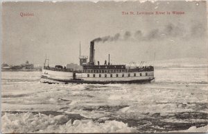 St Lawrence River Winter 'Queen' Ship Steamer Boat Quebec Postcard E82