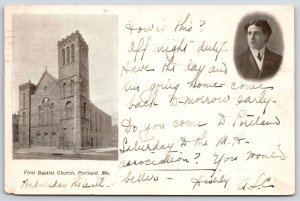 1906 First Baptist Church Portland Maine ME Antique Photo Posted Postcard