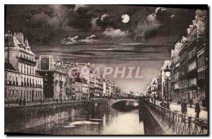 Postcard Old Rennes Quays Moonlight