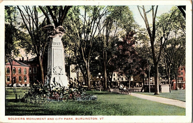 Soldiers Monument City Bark Burlington VT Cancel Antique Postcard 1c Stamp PM 